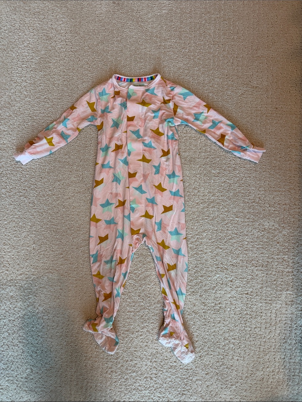 Magnetic Me Pink Footed One-Piece with Teal and Gold Stars